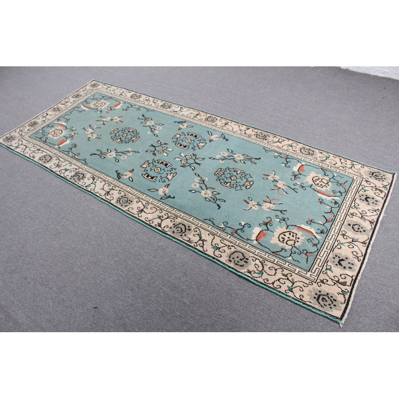 Tapis vert rétro turc Anatolian - idéal pour la cuisine et la décoration moderne