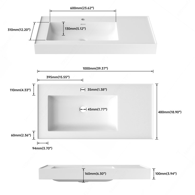 Surface solide blanc mat 39 po Basin