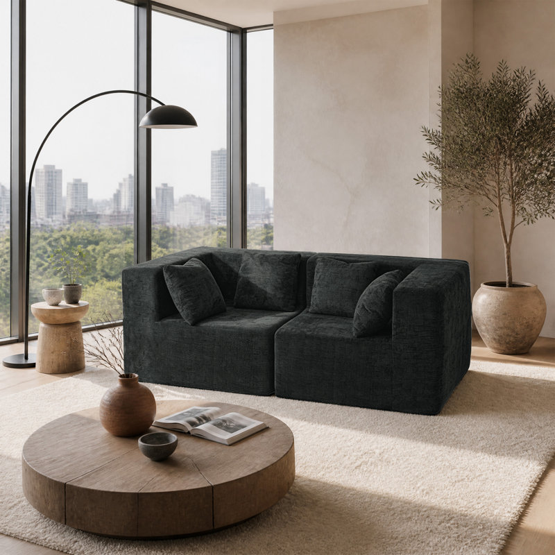 Causeuse en chenille désossée moderne 75 po Horgan, canapé modulaire rectangulaire en mousse à compression, canapé à assise profonde sans assemblage