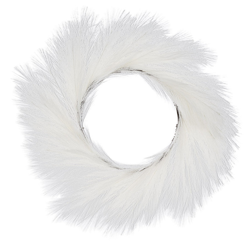 Couronne en polyester 24 po Faux Pampas, Blanc, L 24 po x H 24 po x P 4 po