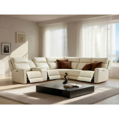 Avani 6-Piece, 3 Power recliners Leather Reclining Sectional, Power headrest