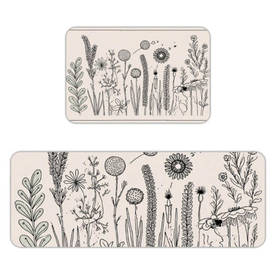 Wildflower Sketch, Kitchen Mats Set Of 2