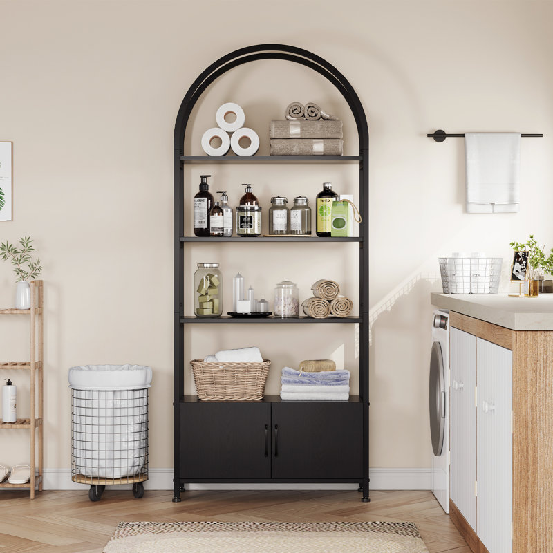 181.7cm H x 80.1cm W Iron Bookcase, Black