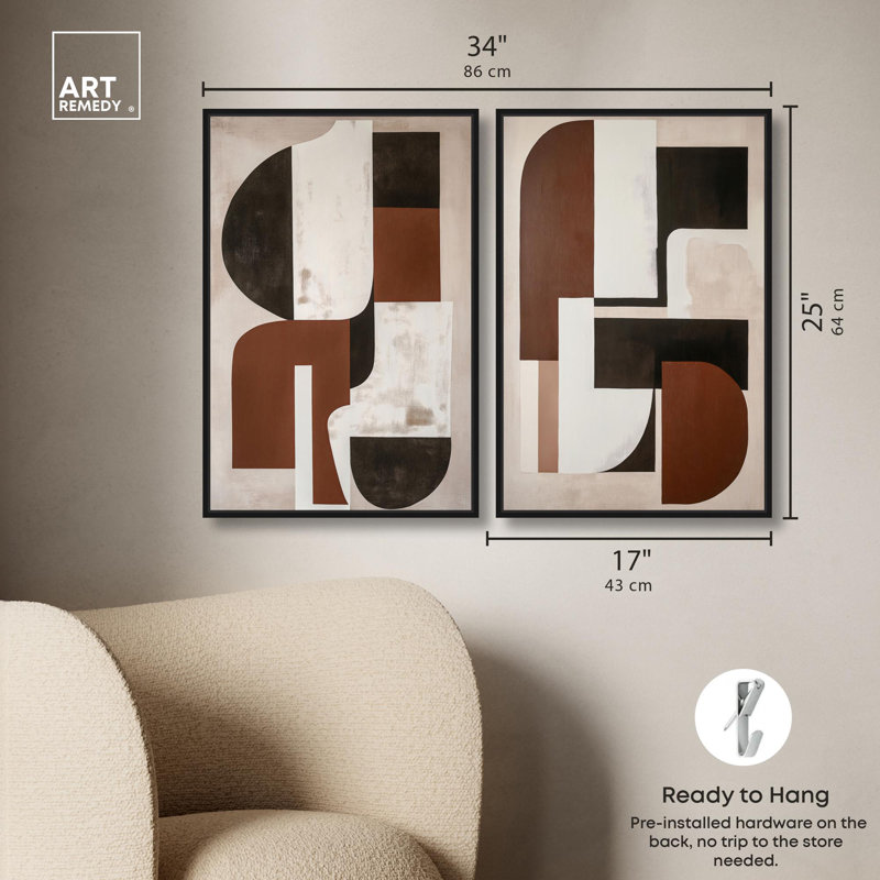 «Neutral Luxe Boho Art», ensemble de 2 impressions sur toile par , Noir, H 25 po x l 17 po