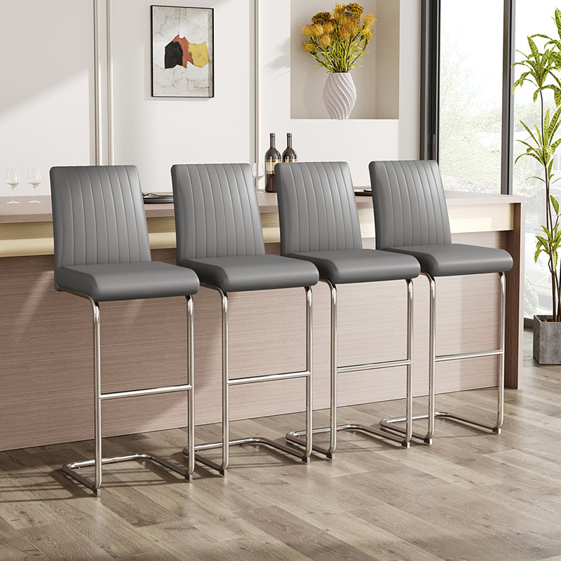 Bowne Faux Leather Breakfast Bar Chairs Upholstered Modern Chairs, Grey