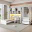 Lit plateforme simple en bois avec bureau, armoire, armoires, tiroirs et tablettes, blanc-1039355084