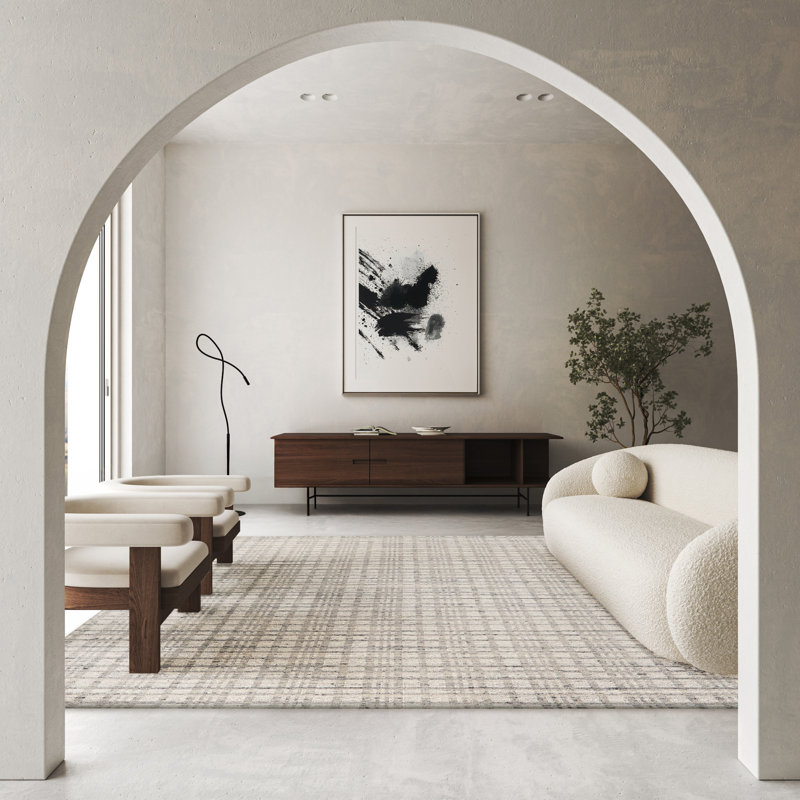 Desi hand-knotted Wool Light Silver Area Rug, Rectangle 8' x 10', Light Silver