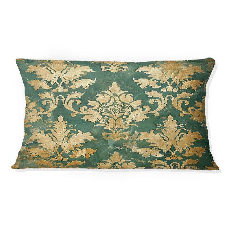 Coussin décoratif damassé Glamour II - vert doré, Forme rectangulaire, H 12 po x l 20 po