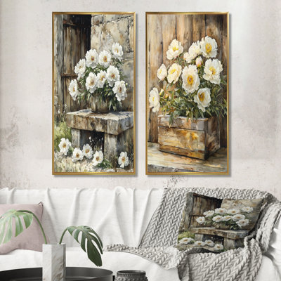 Pivoines par l'abreuvoir III - Art mural floral 2 pièces