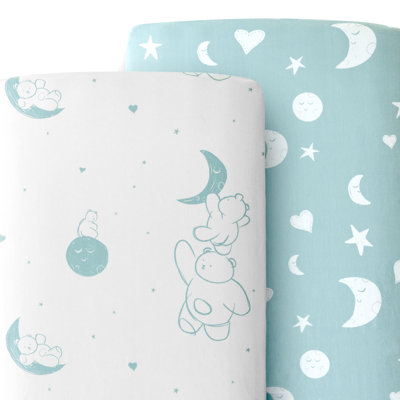 JumpOff Jo - 2 Pack Fitted Crib Sheet, Super Soft Breathable 100% Cotton Baby Crib Sheet for Standard Crib Mattresses and Toddler Beds, 28 in. x 52 in. - Bears & Moon