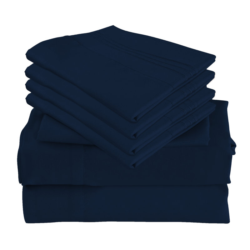 Ensemble de literie 6 pièces en rayonne de bambou de qualité supérieure avec poches profondes et refroidissement, Bleu foncé