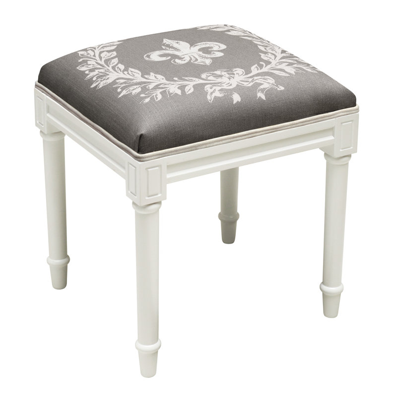 Solid Wood Accent Stool, White/Gray