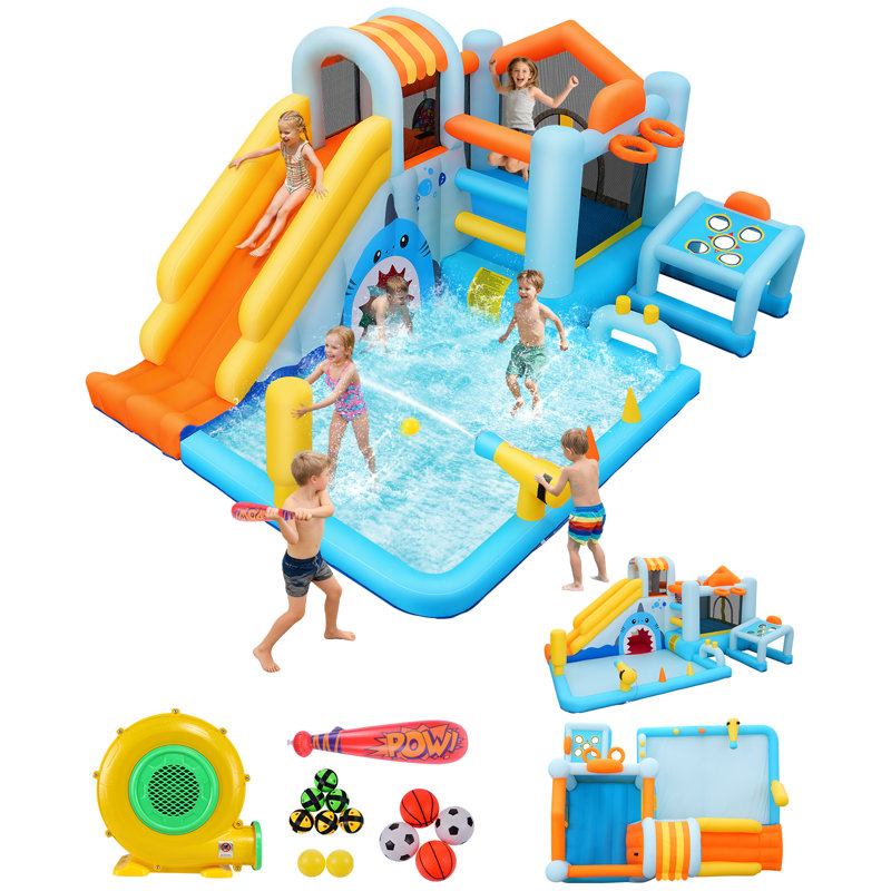 Inflatable Shark Theme Family Water Park Slide Combo With 60-Second Quick Setup