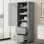 Grande armoire de rangement pour salle de bain avec deux tiroirs et tablette réglable, panneau de fibres à densité moyenne avec finition peinte pour les maisons modernes