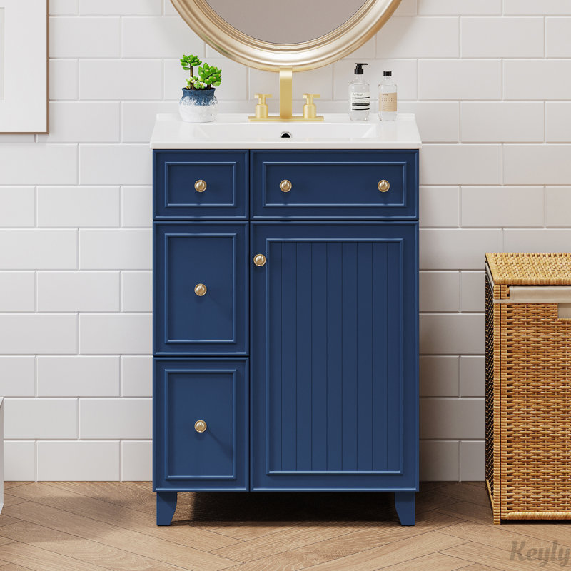 Armoire de meuble-lavabo 24 po avec lavabo en céramique, Bleu