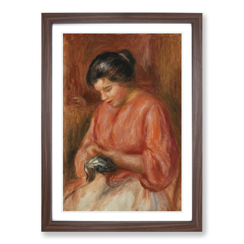 Darning by Pierre-Auguste Renoir - Picture Frame Painting, Walnut Framed, 90cm H x 65cm W x 2cm D