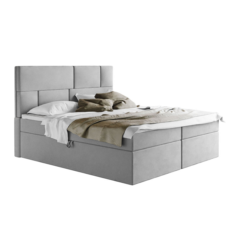 Lundell Lucy Box Spring Bed with Topper and Storage, Grey, Super King (6')
