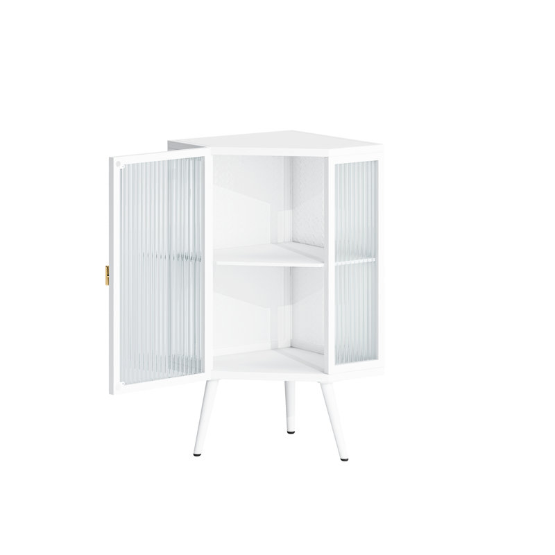 22.15" Corner Cabinet For Bathroom, Living Room, Bedroom - White With Storage Shelves & Glass Door, Simple Tempered Door 22.15", Fashionable Practical