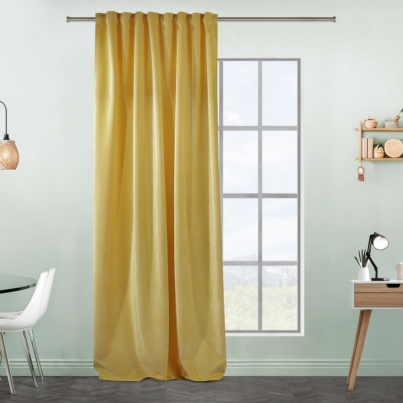 Extra Long & Extra Wide Matte Velvet Curtain Panel, 140cm Width x 295cm Drop, 63 LEMON