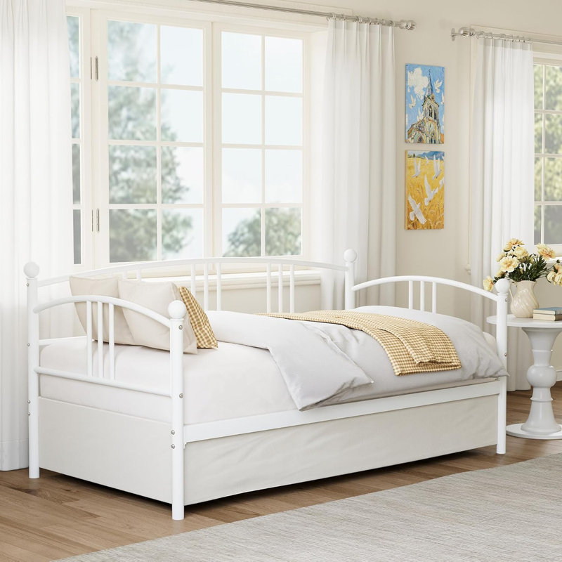 Twin Daybed Without Trundle, Metal Twin Size Daybed with Storage, White