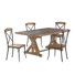 Dombrosky Rustic Pine Frame Stripe Concrete Veneer Top Dining Table And X-Back Frame Wood Seat Chairs Set