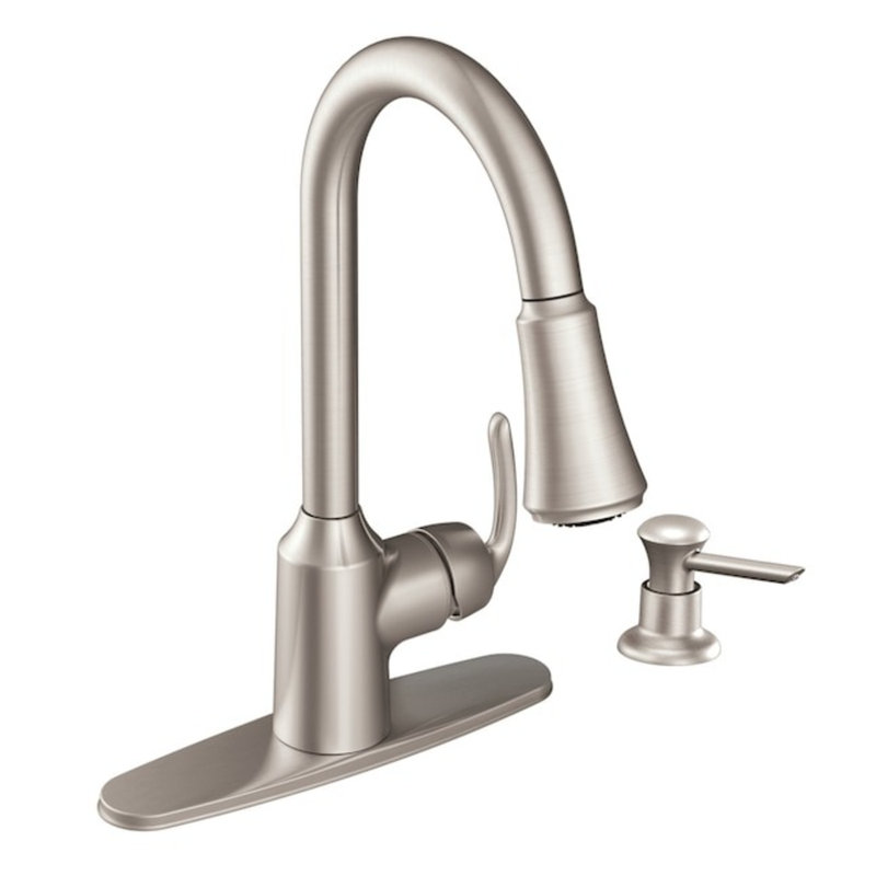 Moen Bayhill Single Handle Deck-mount Pull-down Kitchen Faucet with Sprayer ( Deck Plate Included ) (Soap Dispenser Included)