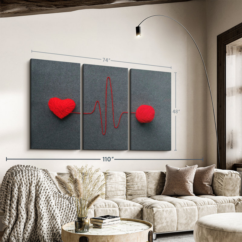 «Love», «Red Wool Heart Line Canvas Print» sur, H 48 po x l 74 po