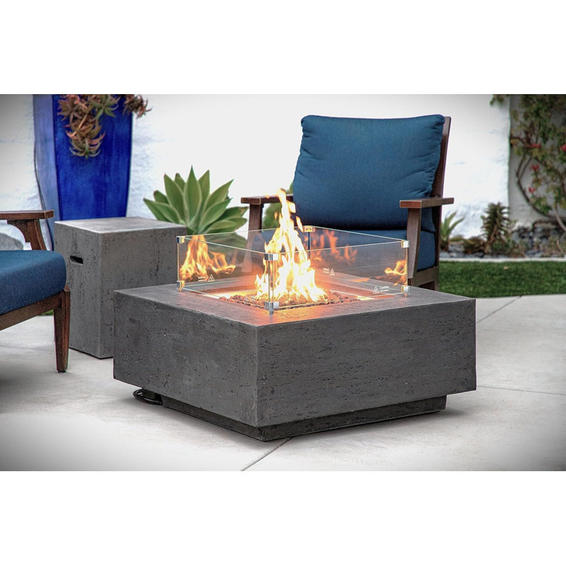 Albany 36" Square Gas Fire Pit Table with Glass Windscreen, Burner Lid, & Cover, Propane