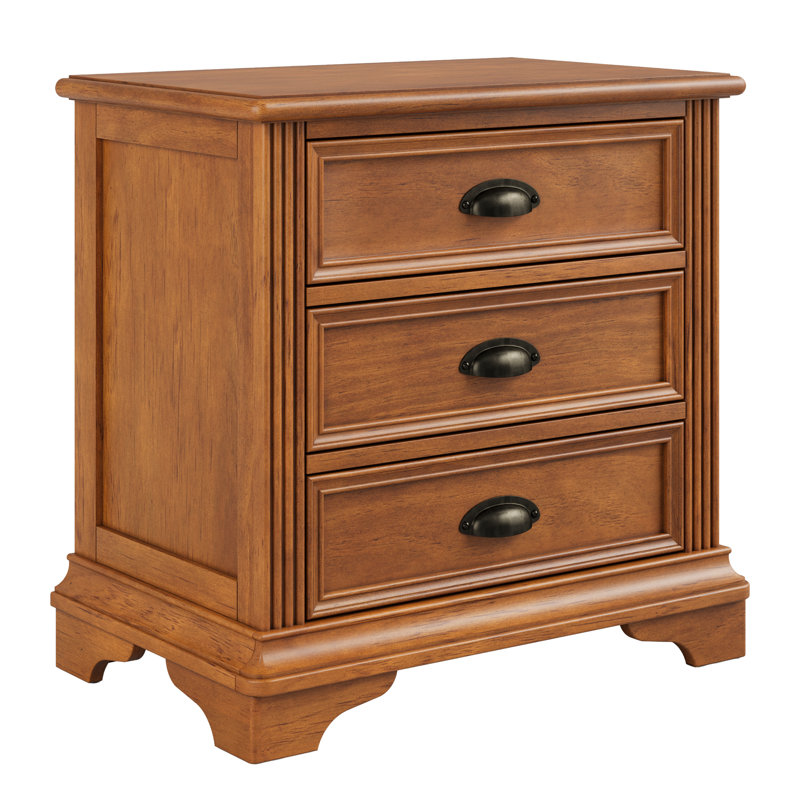Table de chevet 3 tiroirs Traditional, Caramel Brown