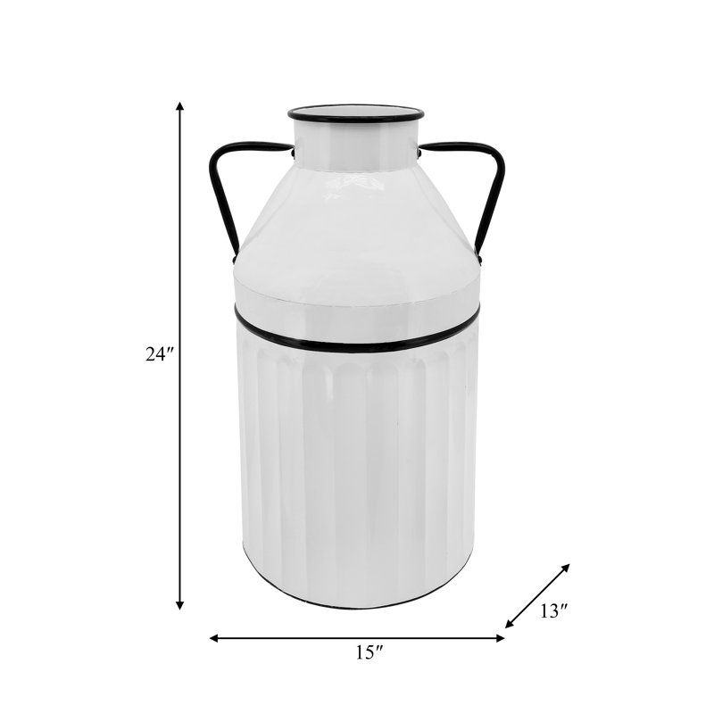 Decorative Metal Iron Vase with Ribbed Base and Side Handles - Vintage-Inspired Cylindrical Silhouette for Eye-Catching Display and Timeless Accent Decor