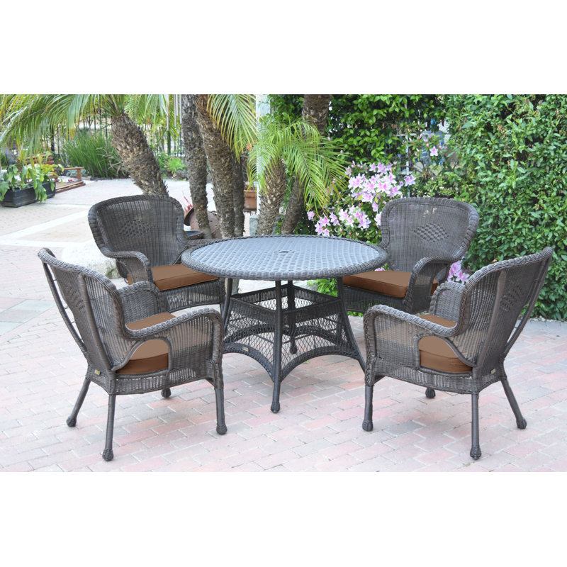 Ensemble repas 5 pièces avec coussins Batchelder, Espresso, Brun