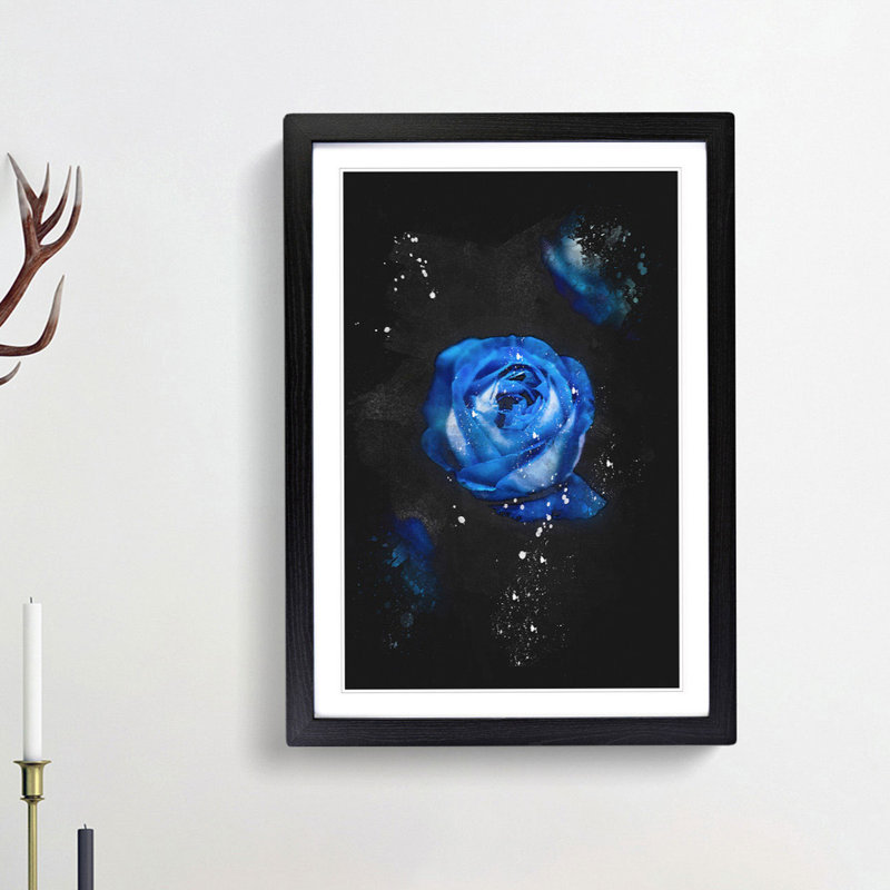 Trio of Blue Roses - Framed Print, 33cm H x 24cm W x 2cm D, Black Framed