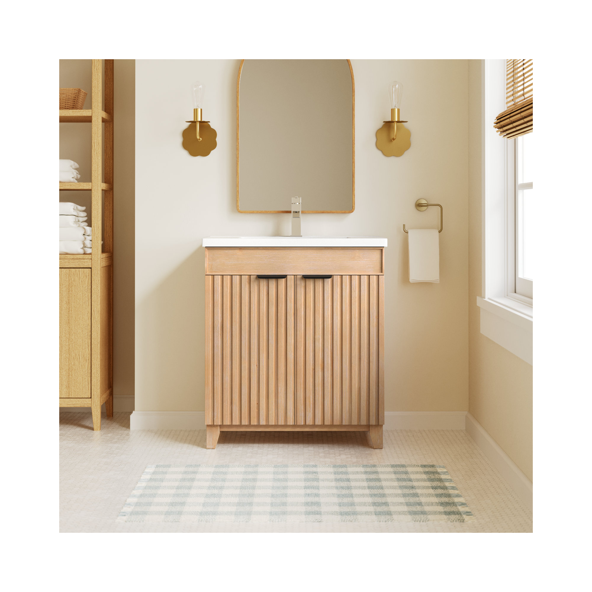 Dansfield 29.9'' Single Bathroom Vanity, Matte Black, Fir Wood Brown