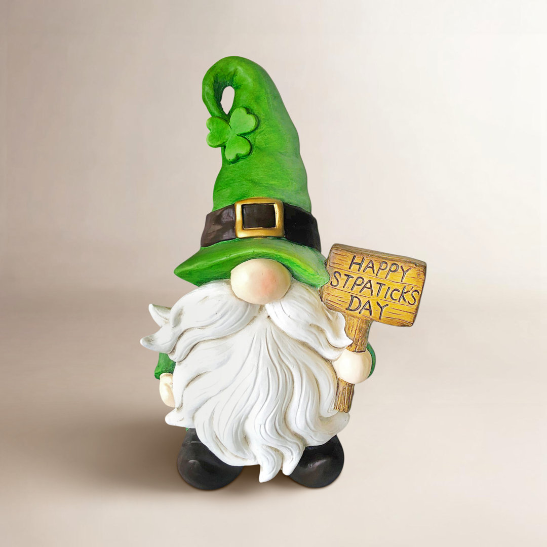 St. Patrick's Day Garden Gnome Holding Wooden Sign "The Shamrocks" The Holiday Aisle®