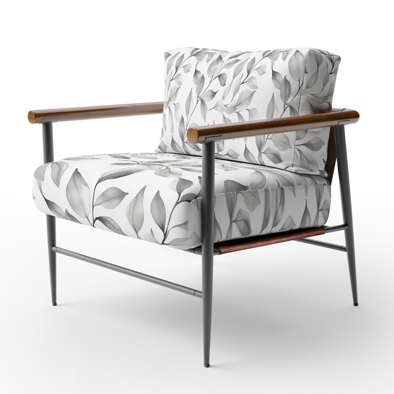 Chaise d'appoint Floral - fauteuil gris pétale de pierre, Bras ronds bruns