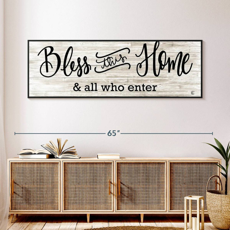 Plaque murale «Bless This Home», 57 po x 19 po, Cadre flottant noir