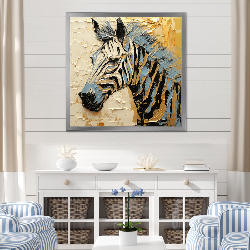Noir, jaune, zèbre, zèbre encadré sur toile, Argent, H 30 po x l 30 po x P 1 po