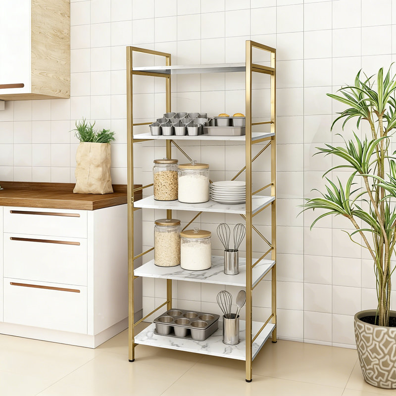 Étagère de boulanger à 5 niveaux avec tablette de rangement, organisateur de cuisine autoportant pour appareils électroménagers, fabrication robuste en métal et en panneau de fibres à densité moyenne avec pieds réglables