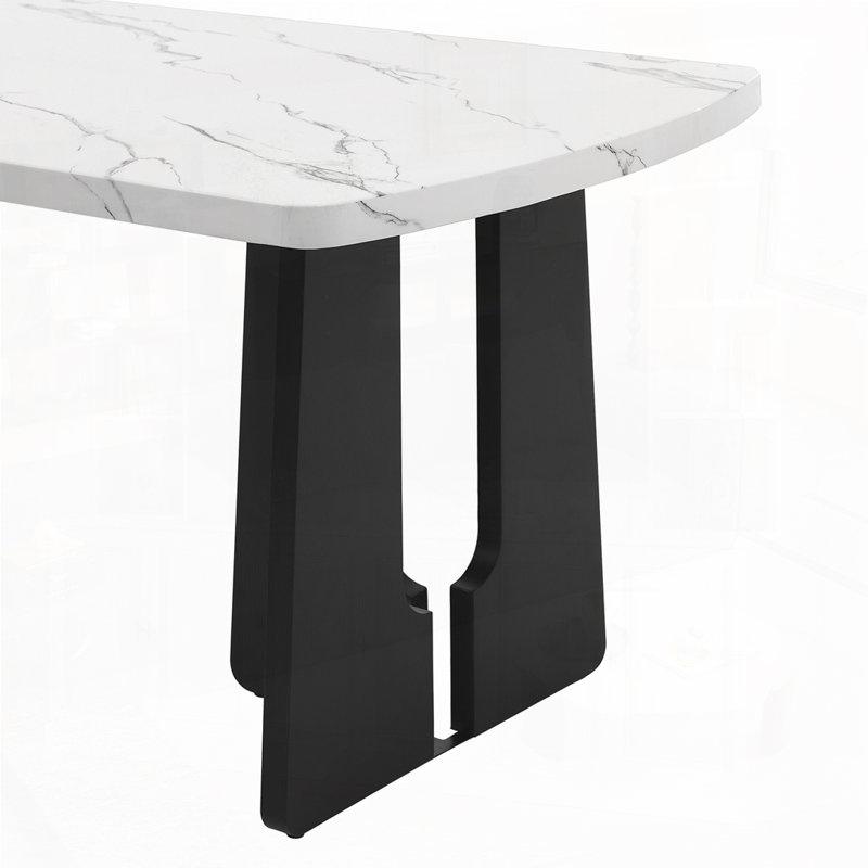 6 Piece Modern Dining Table Set, Beige,White