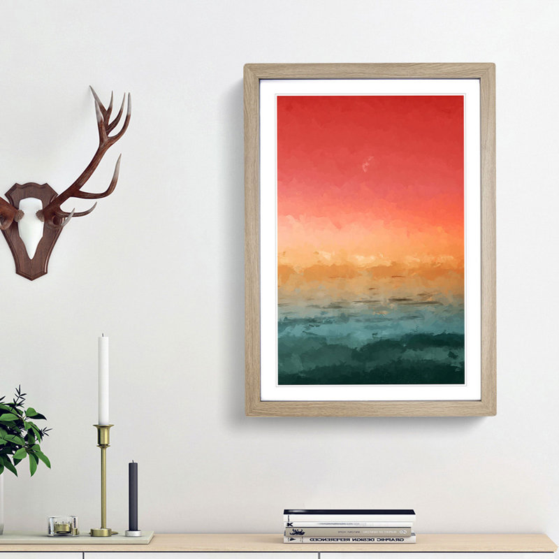 Moon Above the Ocean - Picture Frame Graphic Art Print, 36cm H x 27cm W x 2cm D, Oak Framed
