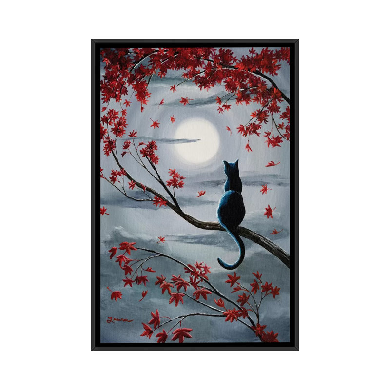 Chat noir au clair de lune argenté - impression sur toile tendue, H 26 po x l 18 po x 1,5 po, Toile tendue