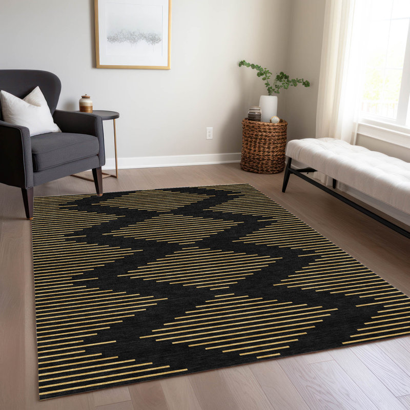 Black Rectangular Machine Washable Synthetic Area Rug