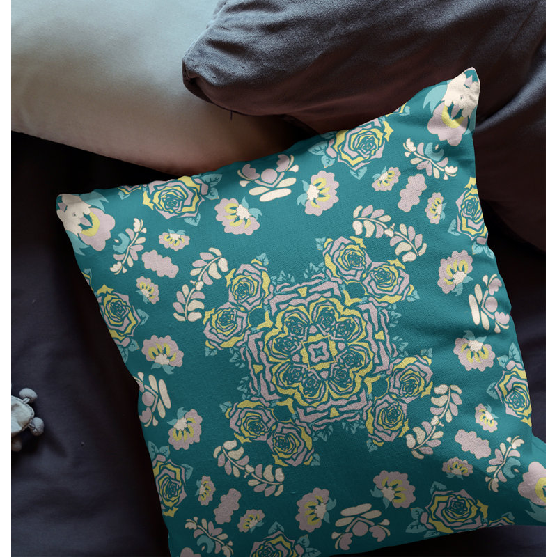  Housse et insert de coussin carré rose, 26" x 26", Vert/jaune