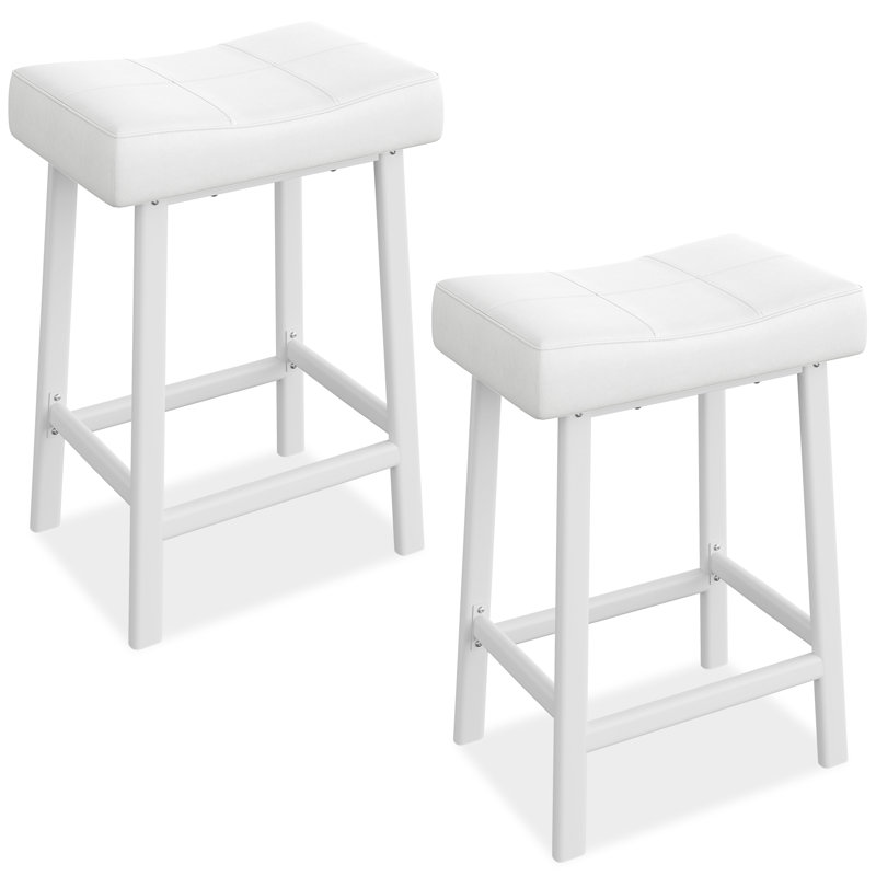 Bar Stool with Iron Frame, White/White, 2