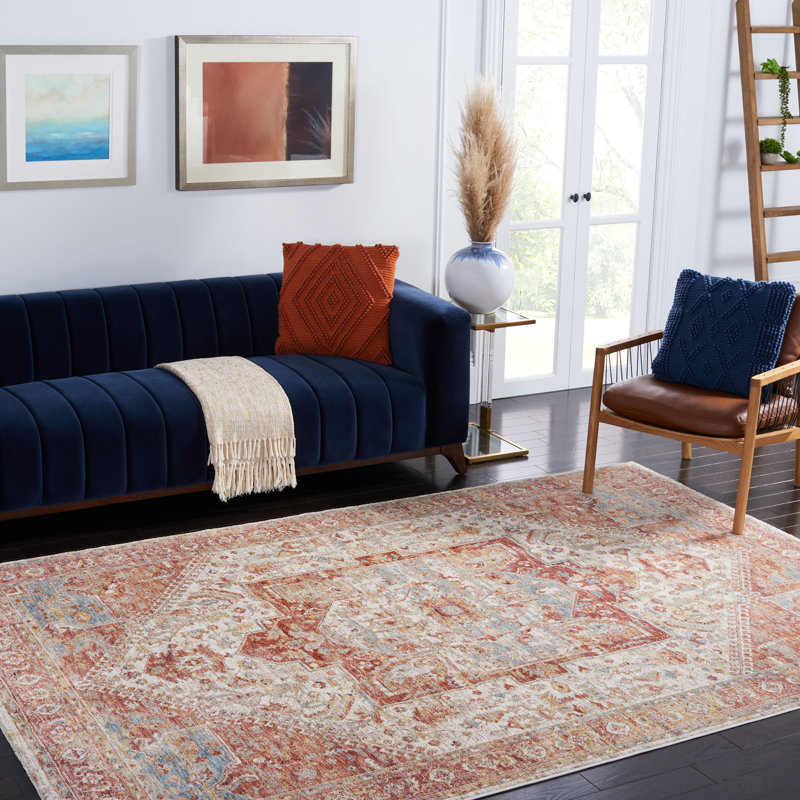 Tapis oriental ivoire / rouille, Rectangle 9 pi x 12 pi