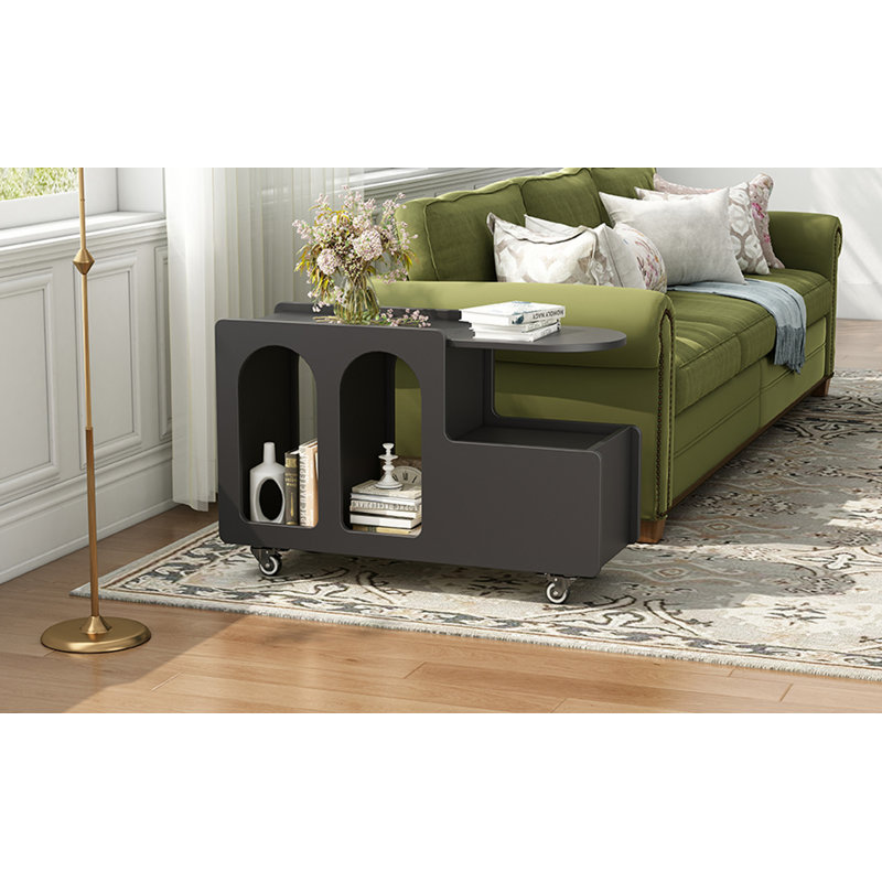 End Table With Lockable Wheels, Side Table With Storage Drawer, Black