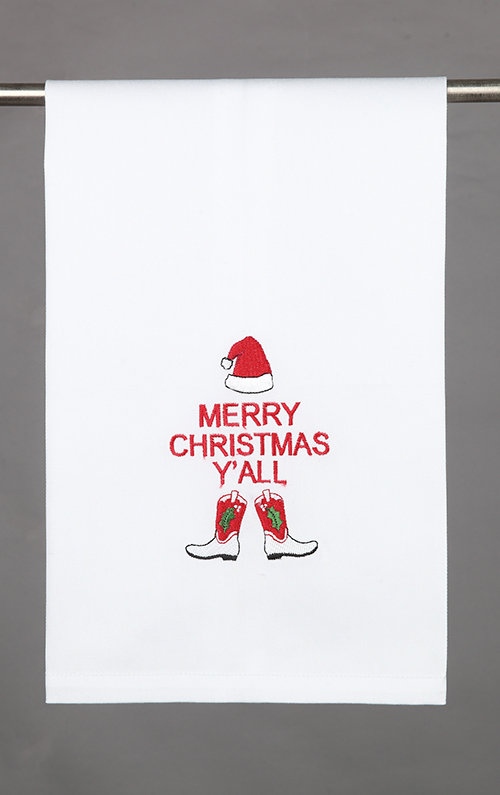 Holiday Cotton Embroidered Tea Towels, MERRY CHRISTMAS Y'ALL