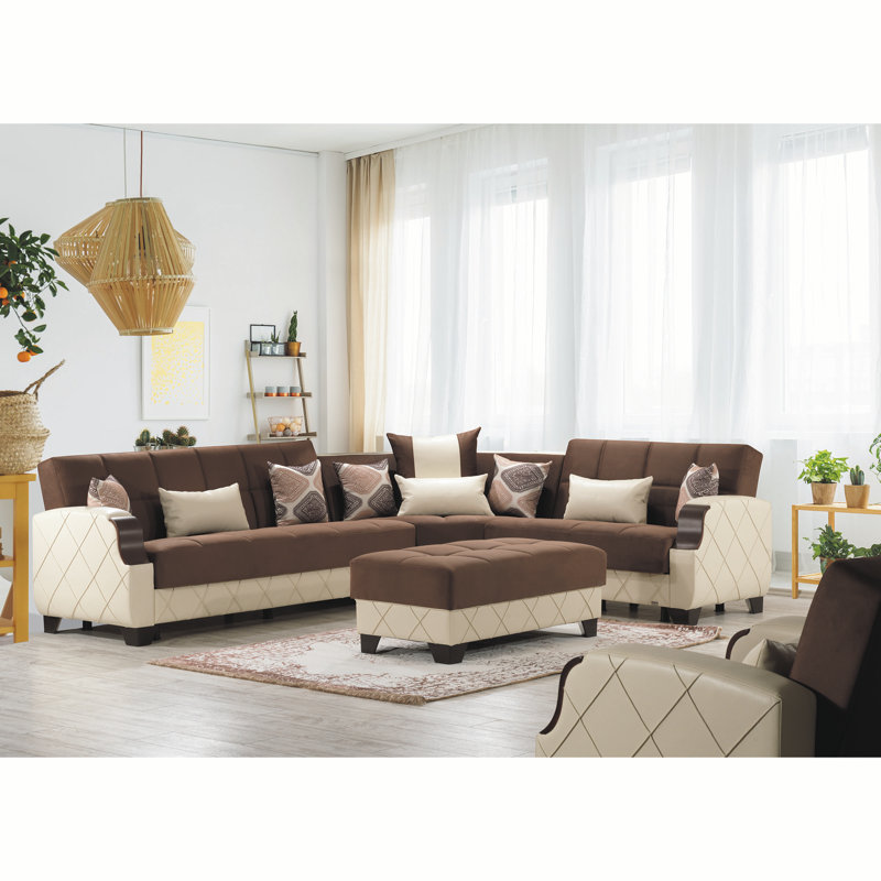 Olivo 48 in. Fabric Upholstered Ottoman, Dark Brown/Beige