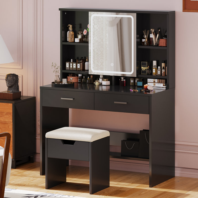 Dressing Table with Mirror, Black