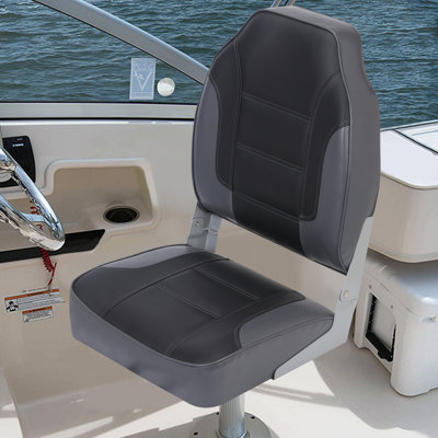 High Back Folding Boat Seats 2 Pack – Thick Waterproof Cushions – Durable Mounting Hinges – Comfortable Marine Chairs for Fishing, Pontoon, Canoe, Jon Boats – Dark Grey